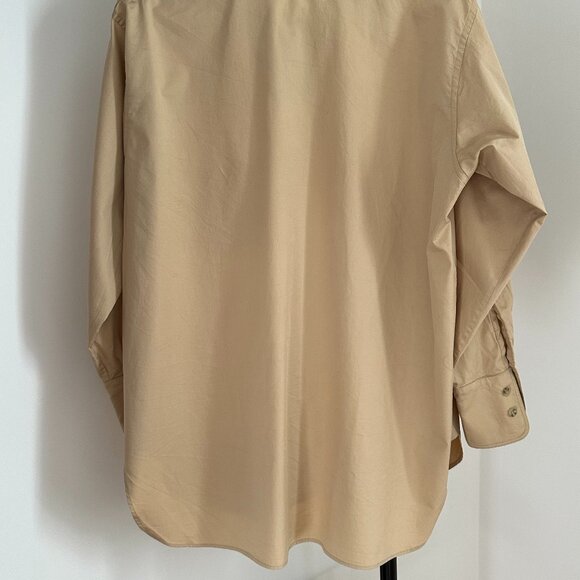 SLOAN O/S Oversized Crisp, Khaki Button-down Boyfriend Shirt - Picture 3 of 8